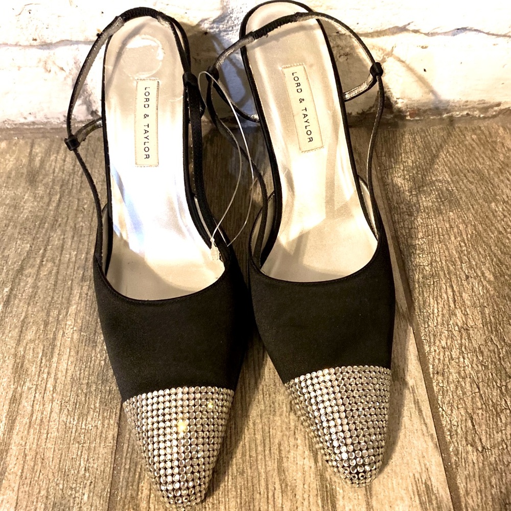 VTg Lord & Taylor black Satin Swarovski Crystal 8